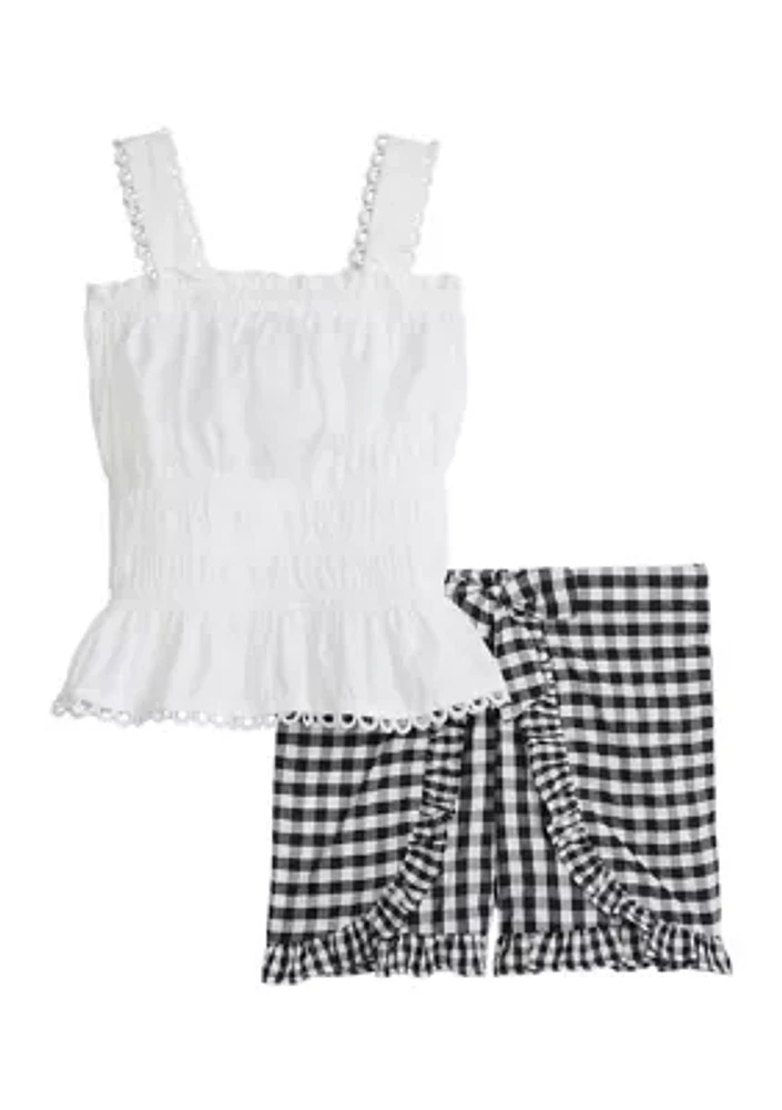 Girls 4-6x Smocked Top with Checkered Shorts Set