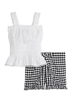 Girls 4-6x Smocked Top with Checkered Shorts Set