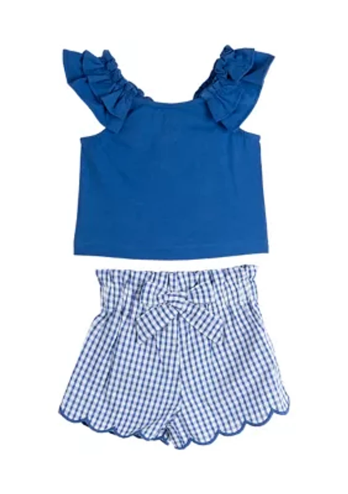 Girls 4-6x Short Sleeve Top and Checkered Shorts Set