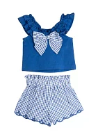 Girls 4-6x Short Sleeve Top and Checkered Shorts Set