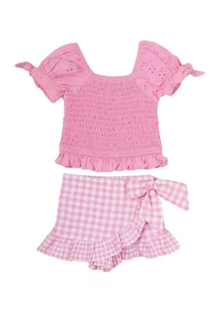 Girls 4-6x Short Puff Sleeve Top with Matching Skirt Set