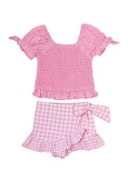 Girls 4-6x Short Puff Sleeve Top with Matching Skirt Set