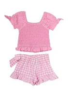 Girls 4-6x Short Puff Sleeve Top with Matching Skirt Set