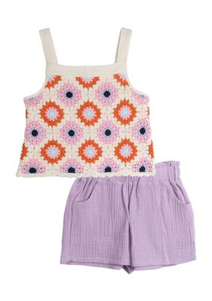 Girls 4-6x Crochet Top with Solid Shorts Set