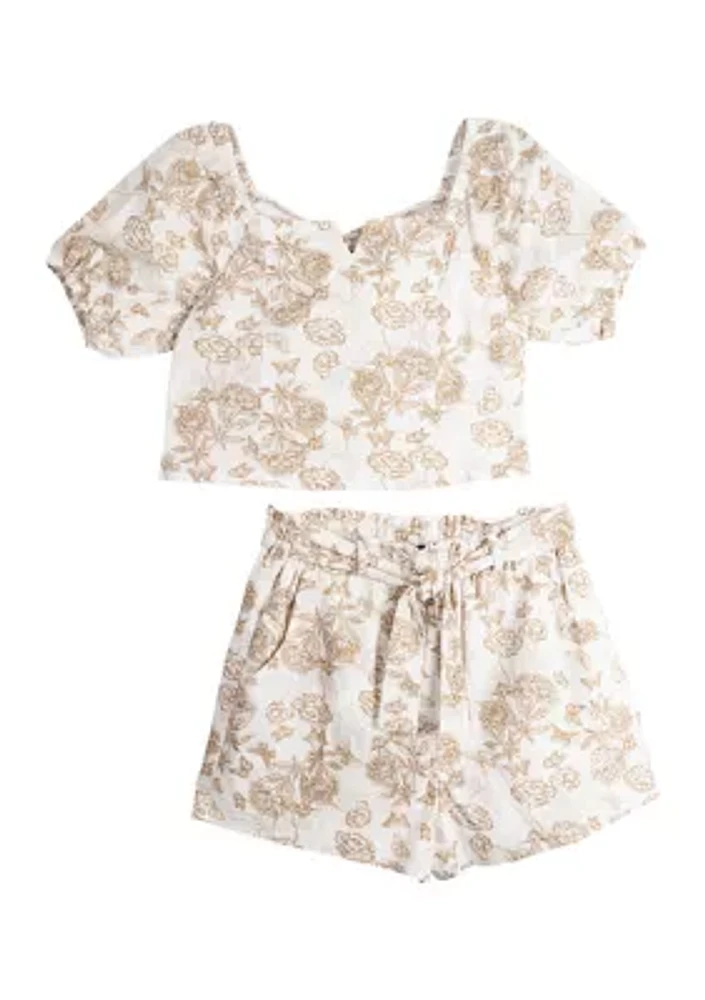 Girls 7-16 Printed Woven Top and Shorts Set