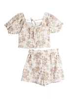 Girls 7-16 Printed Woven Top and Shorts Set