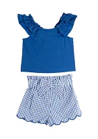 Girls 7-16 Solid Ruffle Top and Checkered Printed Shorts