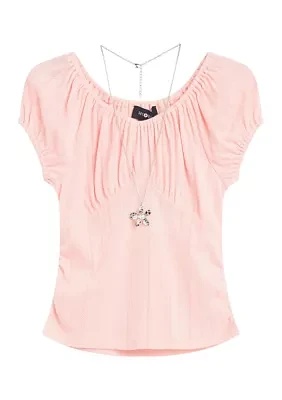 Girls 7-16 Short Sleeve Knit Top with Ruched Sides