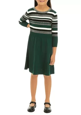 Girls 7-16 Metallic Stripe Sweater Knit Dress