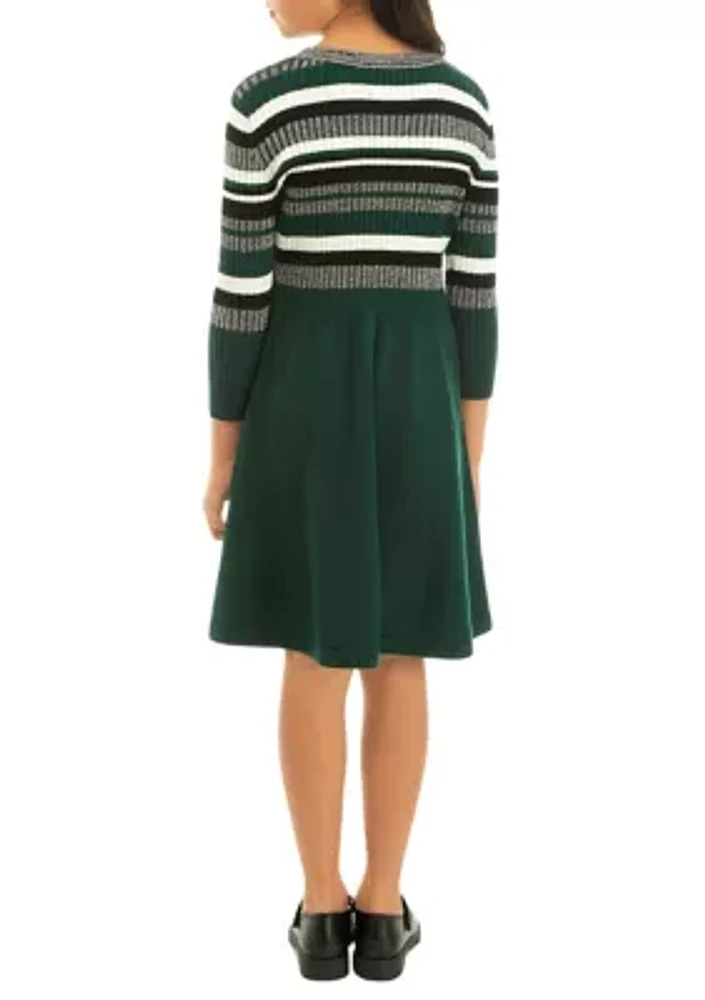 Girls 7-16 Metallic Stripe Sweater Knit Dress