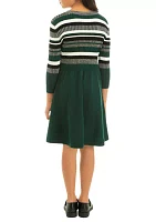 Girls 7-16 Metallic Stripe Sweater Knit Dress