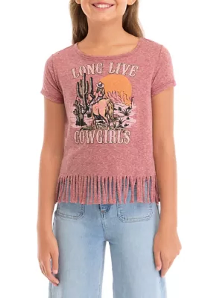 Girls 7-16 Short Sleeve Fringe Long Live Cowgirls Graphic T-Shirt