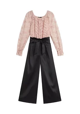 Girls 7-16 Lace Bodice and Paperbag Pants Jumpsuit