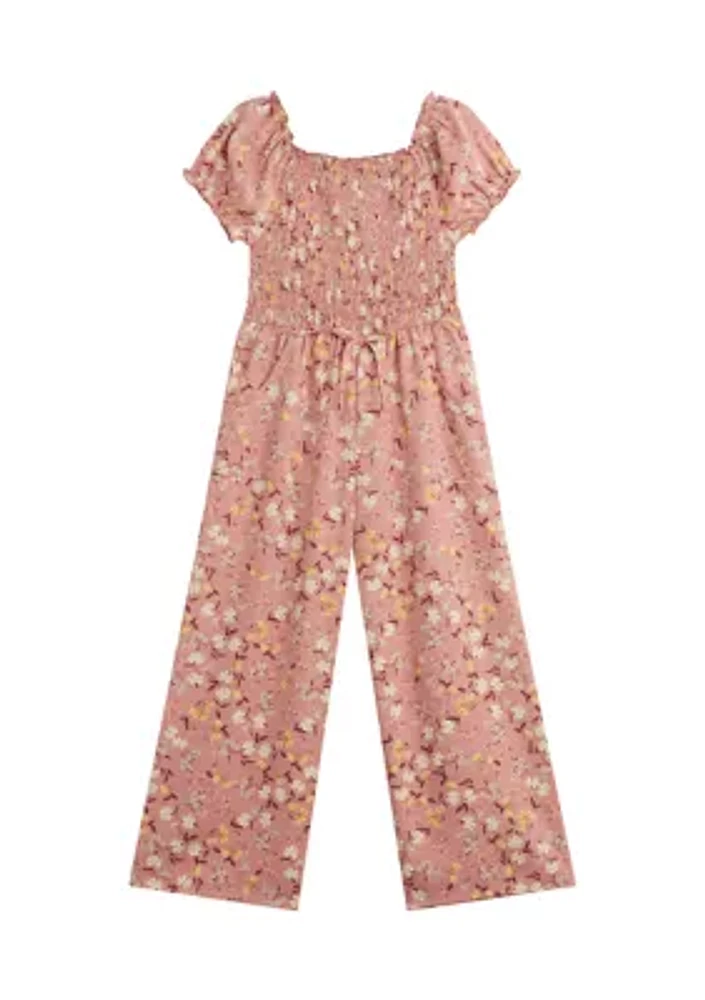 Girls 7-16 Smocked Floral Printed Jumpsuit