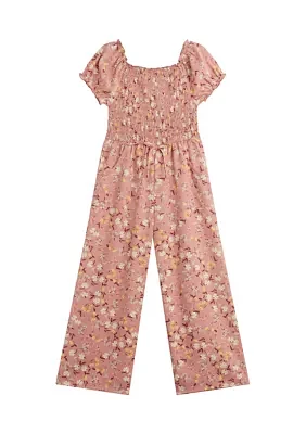 Girls 7-16 Smocked Floral Printed Jumpsuit