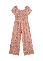 Girls 7-16 Smocked Floral Printed Jumpsuit