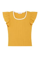 Girls 7-16 Ringer Flounce Sleeve Top