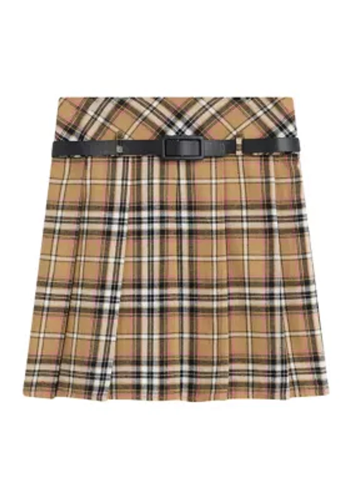 Girls 7-16 Plaid Printed Belted Skirt