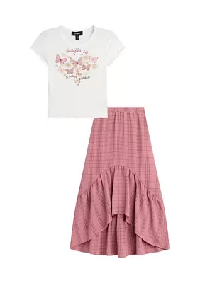 Girls 7-16 Graphic Top and Peasant Skirt Set