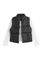 Girls 7-16 2 Piece Quilted Faux Leather Puffer Vest Set