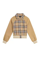 Girls 7-16 Plaid Printed Solid Sleeve Bomber Jacket