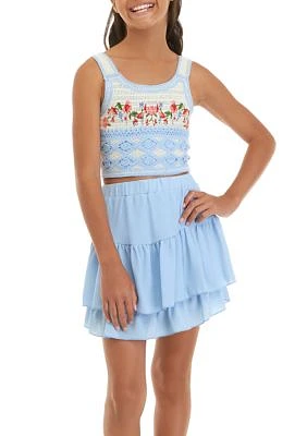 Girls 7-16 Crochet Floral Top and Skirt Set