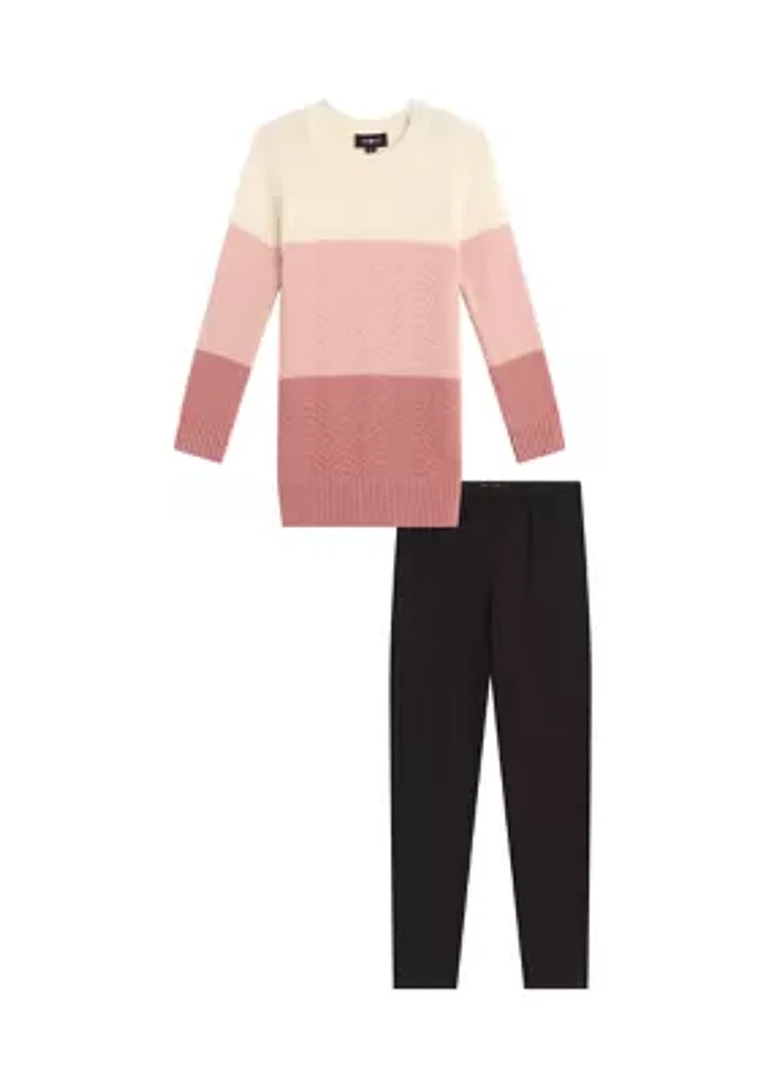 Girls 7-16 Color Blocked Sweater and Leggings Set