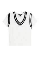 Girls 7-16 Cable Knit Sweater Vest and T-Shirt Set