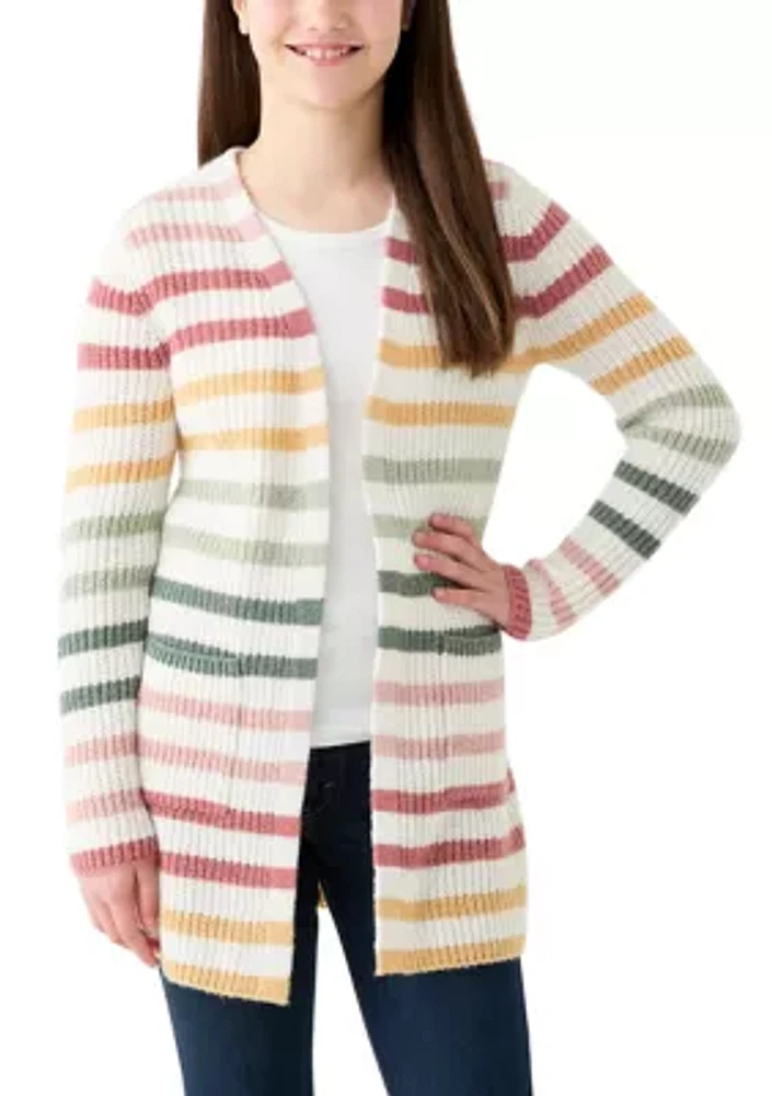 Girls 7-16 Duster Thin Striped Color Block Cardigan