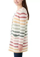 Girls 7-16 Duster Thin Striped Color Block Cardigan