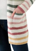 Girls 7-16 Duster Thin Striped Color Block Cardigan