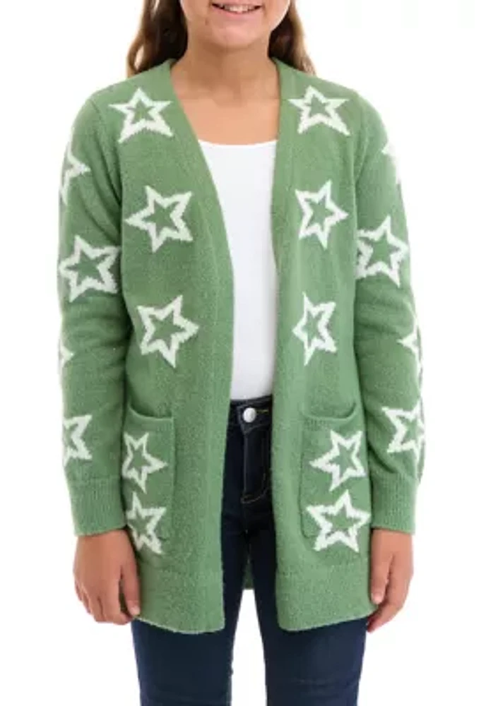 Girls 7-16 Green Star Cardigan