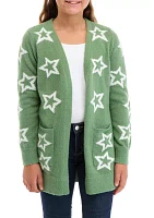 Girls 7-16 Green Star Cardigan