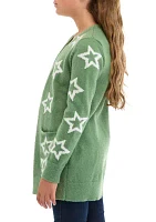 Girls 7-16 Green Star Cardigan