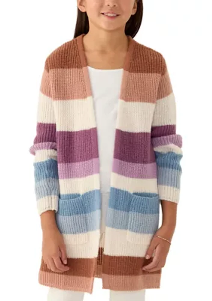 Girls 7-16 Color Block Striped Duster Cardigan