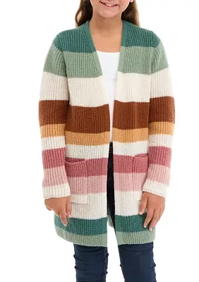 Girls 7-16 Color Block Striped Duster Cardigan