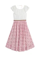 Girls 7-16 Lace to Print High-Low Dress with Necklace