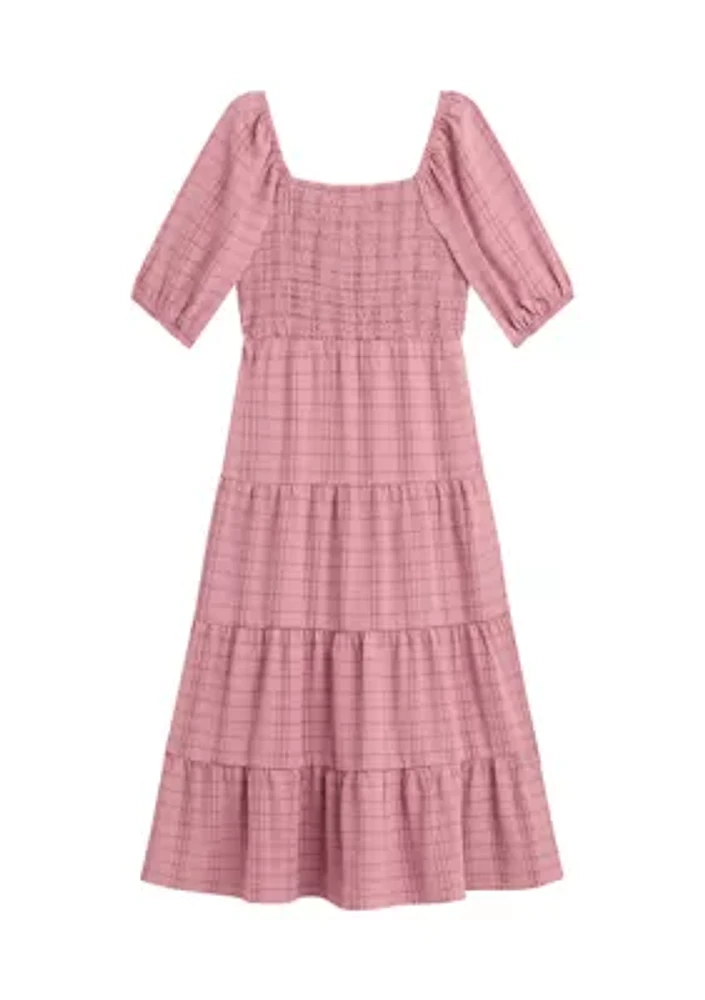 Girls 7-16 Plaid Printed Jacquard Dress