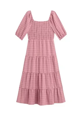 Girls 7-16 Plaid Printed Jacquard Dress