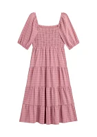 Girls 7-16 Plaid Printed Jacquard Dress