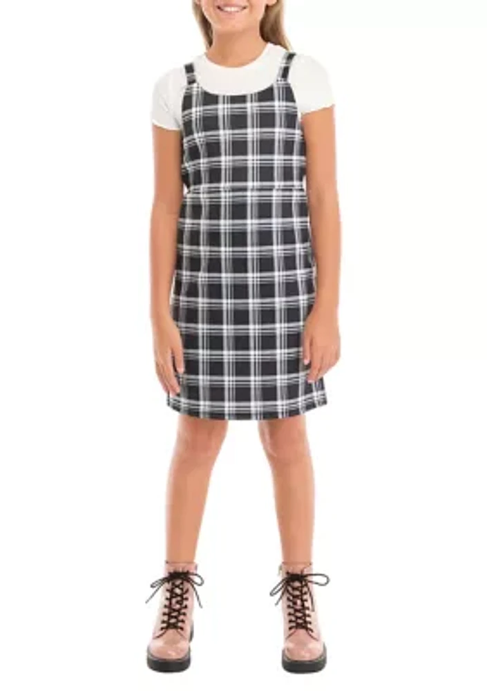 Girls 7-16 Plaid Printed Jumper Dress Set