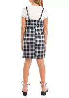 Girls 7-16 Plaid Printed Jumper Dress Set