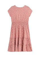 Girls 7-16 Floral Printed Dress with Popover Sweater