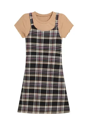 Girls 7-16 Plaid Printed Jumper Dress