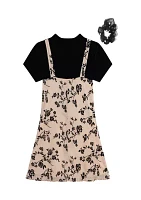 Girls 7-16 Printed Jumper Dress with Scrunchie