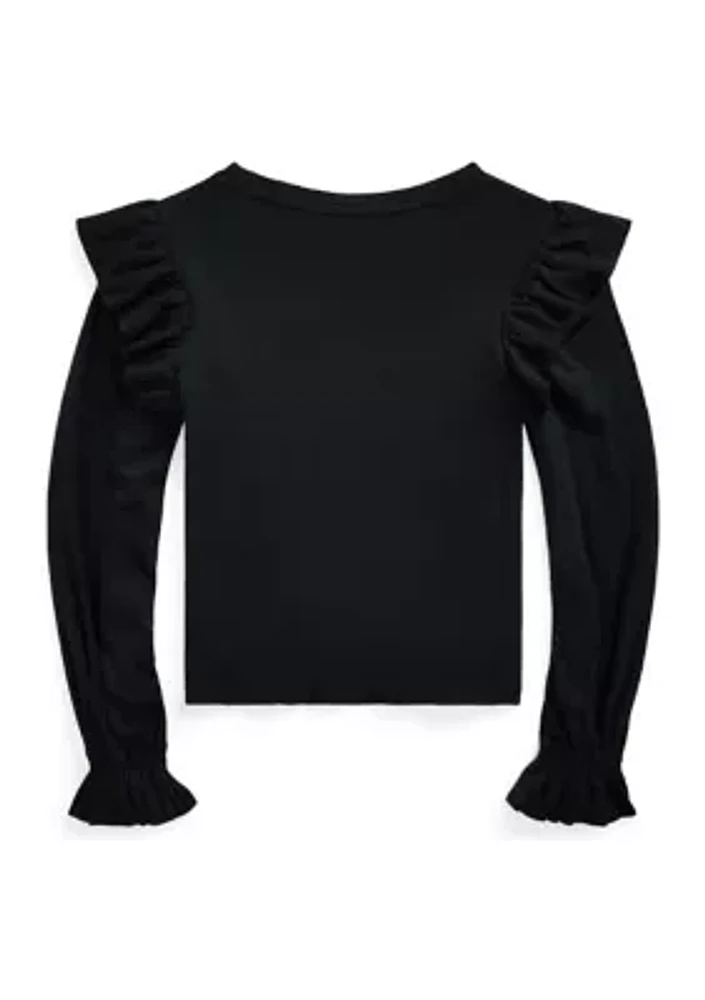 Girls -6x Ruffled Cotton Modal Long Sleeve Top