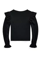 Girls -6x Ruffled Cotton Modal Long Sleeve Top