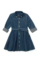 Belted Cotton Denim Shirtdress