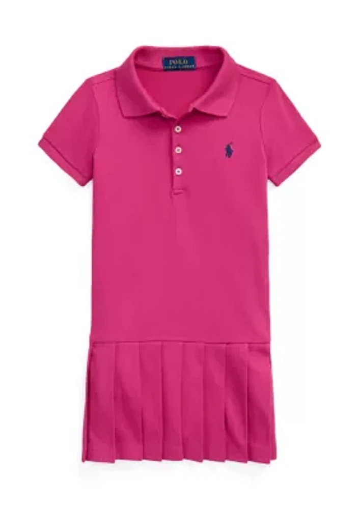 Girls 2-6x Pleated Stretch Mesh Polo Dress