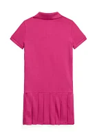 Girls 2-6x Pleated Stretch Mesh Polo Dress